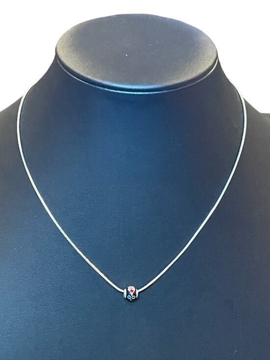 Estate Jewelry - Vintage sterling silver cloisione Heart Design ball pendant and chain - Estate